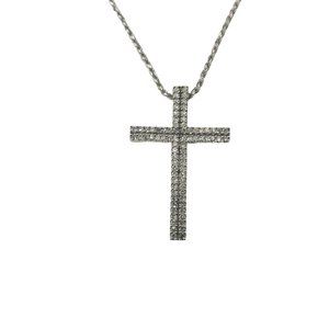 Vintage 14 Karat White Gold Diamond Cross Pendant Necklace #10491